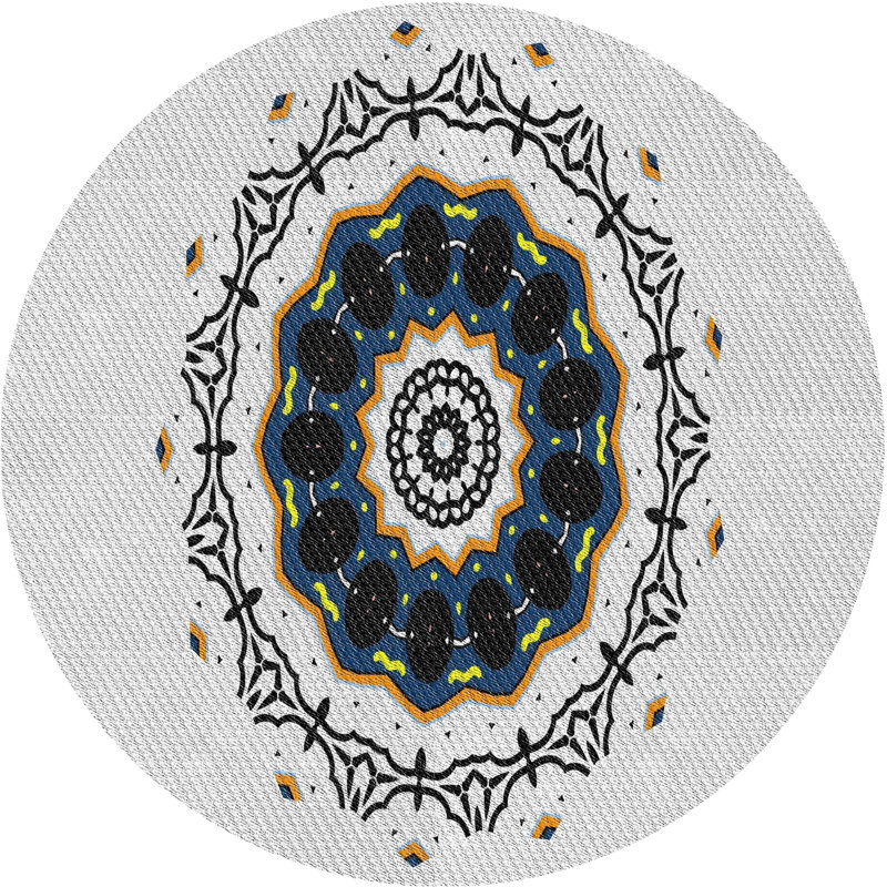 Tapis blanc/noir tissé à la machine, Rond 7 pi