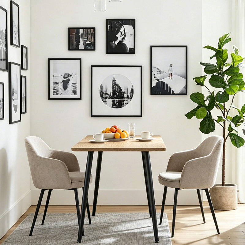 Table de salle à manger moderne en bois minimaliste avec pieds en métal noir