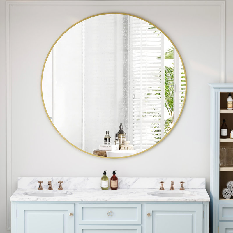 Miroir rond de 42 po, cadre mural en métal pour décoration de salle de bain