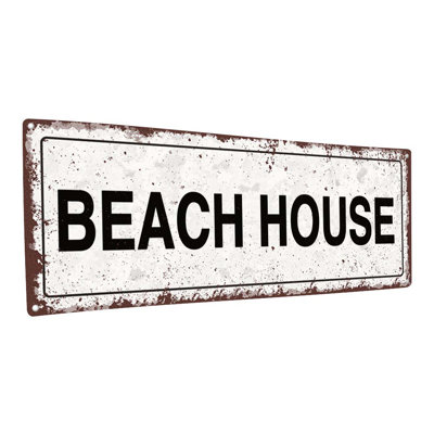 «Beach House Metal Sign» sur métal