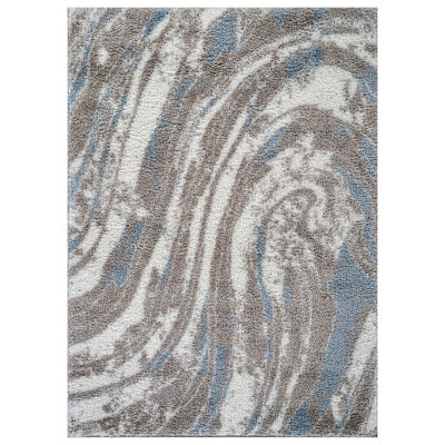 Marble Swirl Shag Rug – Blue – Medium Pile, Stylish, Easy To Clean
