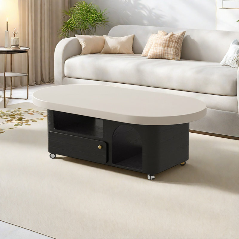 Cream-style movable coffee table, 16.5" H x 51.2" L x 23.6" W, Black