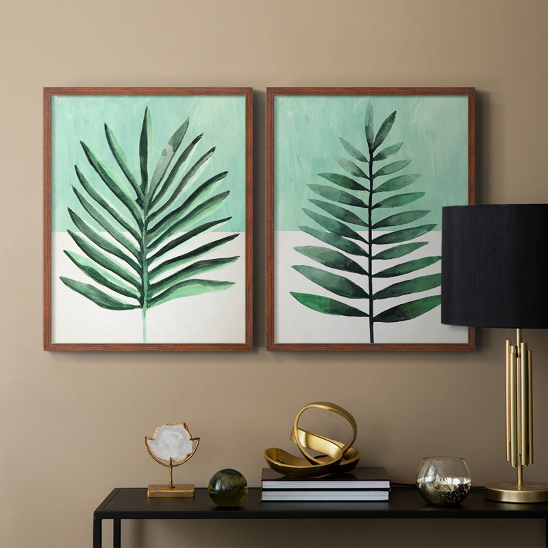Impression encadrée Verging Palm I-Premium - prête à être accrochée - aucun clou requis - aucun clou requis, Noyer