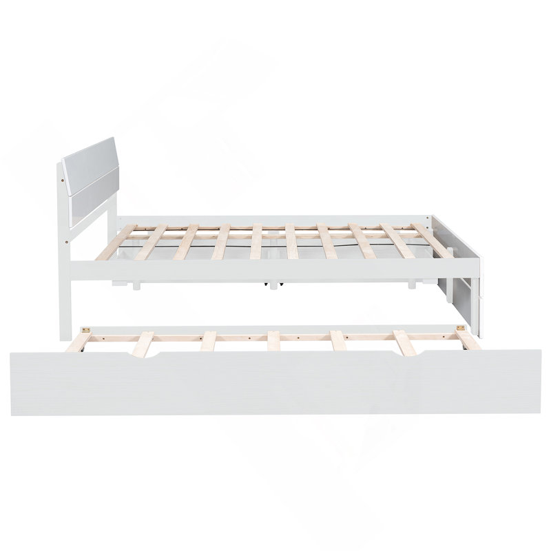 Structure de lit double avec lit gigogne simple et 2 tiroirs au fini blanc ultrabrillant