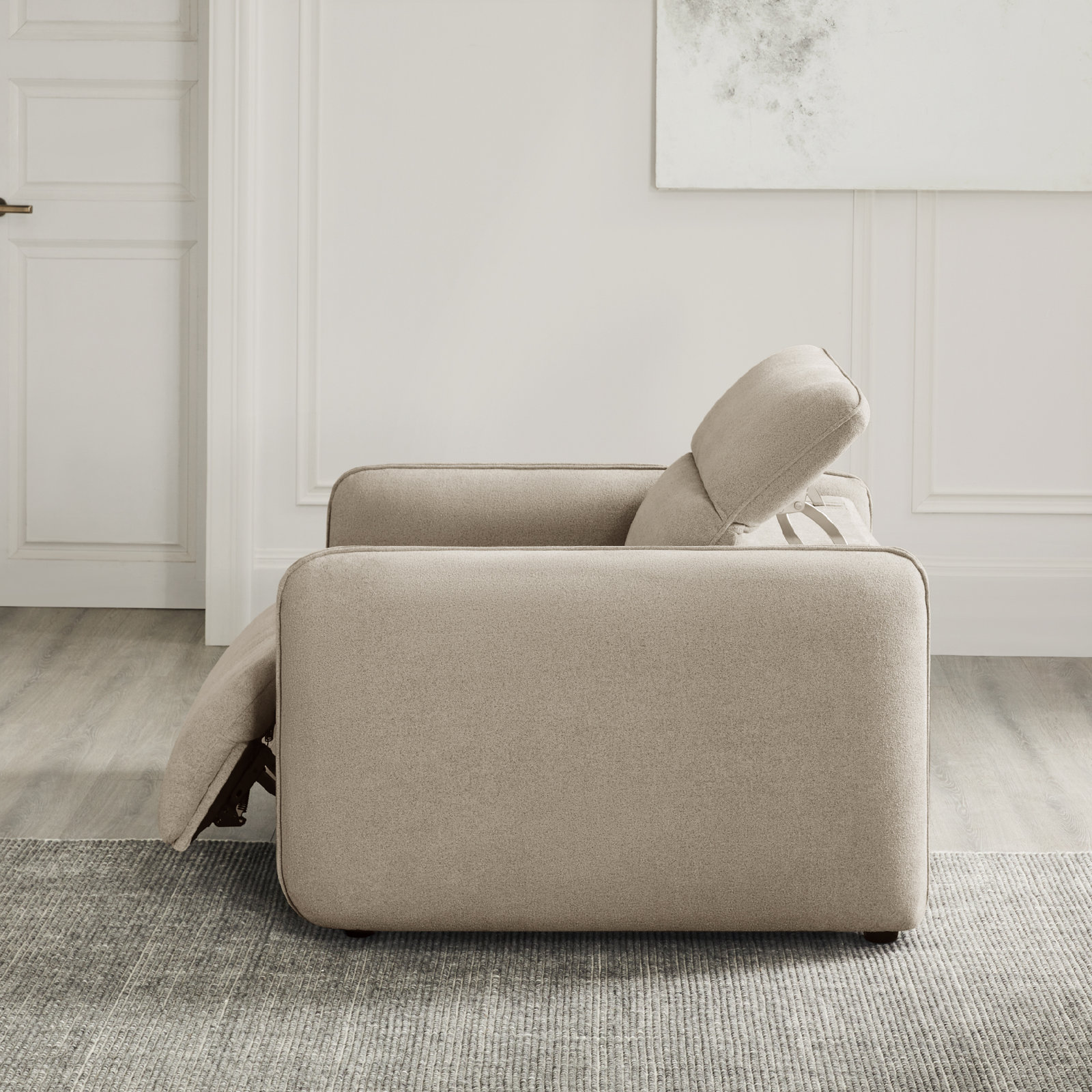 Bayne Reclining Upholstered Sofa, Elite Sand Chenille