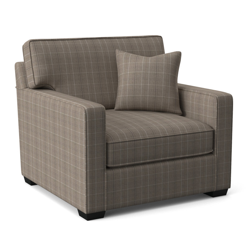 Gramercy Park Upholstered Accent Chair, Black Finish, Taupe Plaid