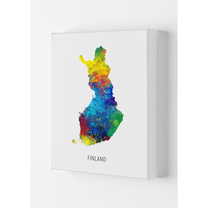 Finland Watercolour Map by Michael Tompsett - Print, Wrapped Canvas, 29.7cm H x 21cm W x 4cm D