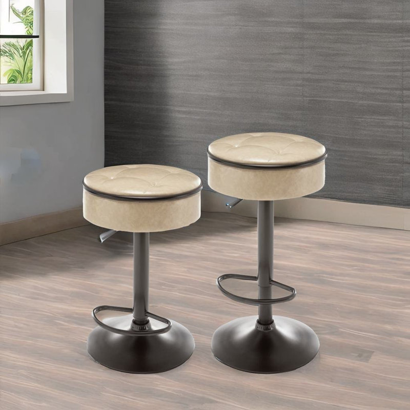 Swivel Upholstered Adjustable Height Counter Stool with Metal Frame, Beige