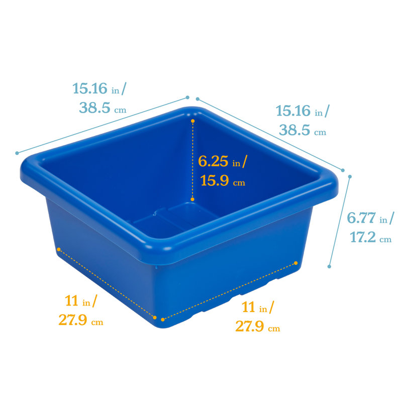 ECR4Kids Stackable Square Bins with Non-Snap Lids, Multipurpose Organization, 4-Pack, Blue