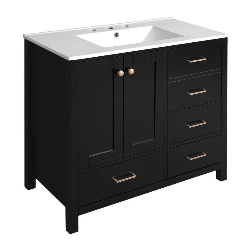 Meuble-lavabo autoportant de 36 po avec lavabo en céramique et structure en bois massif