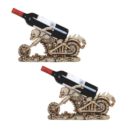 "2-PC Set" ICE ARMOR 15.5"W Skull Motorcycle Wine Rack Human Bone Bottle Holder Dining Room Figurine Statue Sculpture Ornament Decoration Home/Room Decor and Unique Gift Ideas for Housewarming, Holidays and Birthdays Great Collectible Addition