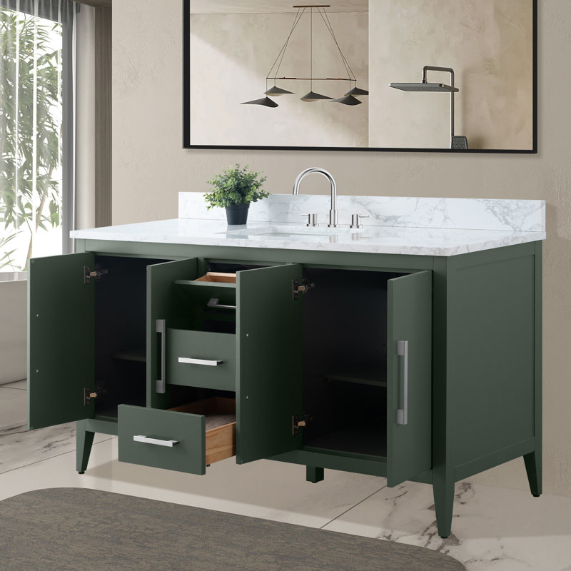 Chambery 60" Single Sink Bathroom Vanity with Engineered Marble Top, Brushed Nickel, Vintage Green