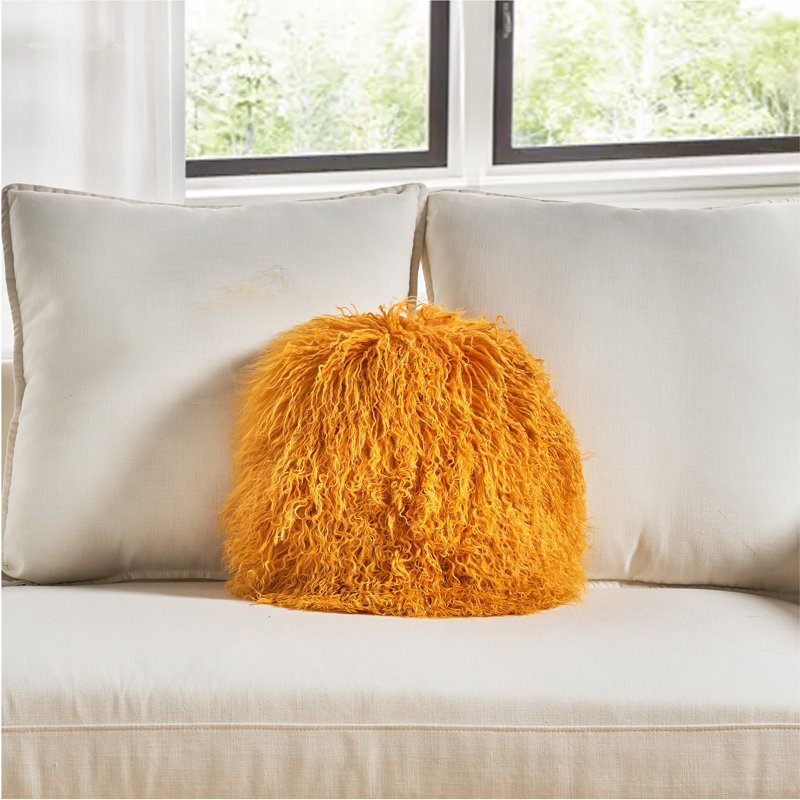 Mongolian Throw Pillow, Polyester, Yellow