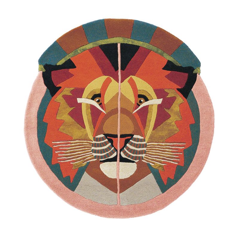 Hand Tufted Geometric Area Rug in Orange/Teal/Pink/Gold, Round 6'7"