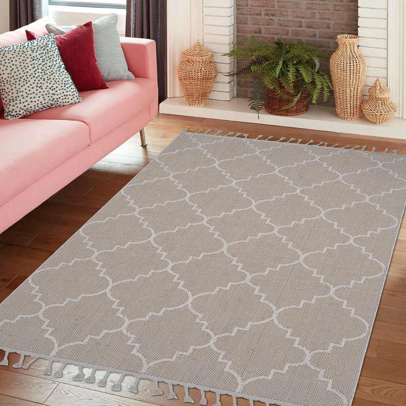 Naar Guros Area Rugs, Ivory/Trellis Accent Power Loom Machine -Crafted Rug, Rectangle 5'3'' x 7'6''