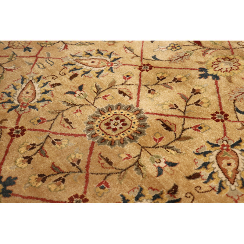 Tabriz Oriental Hand-Knotted Wool/Silk Beige/Rust/Navy Area Rug, Rectangle 7'11" x 10'