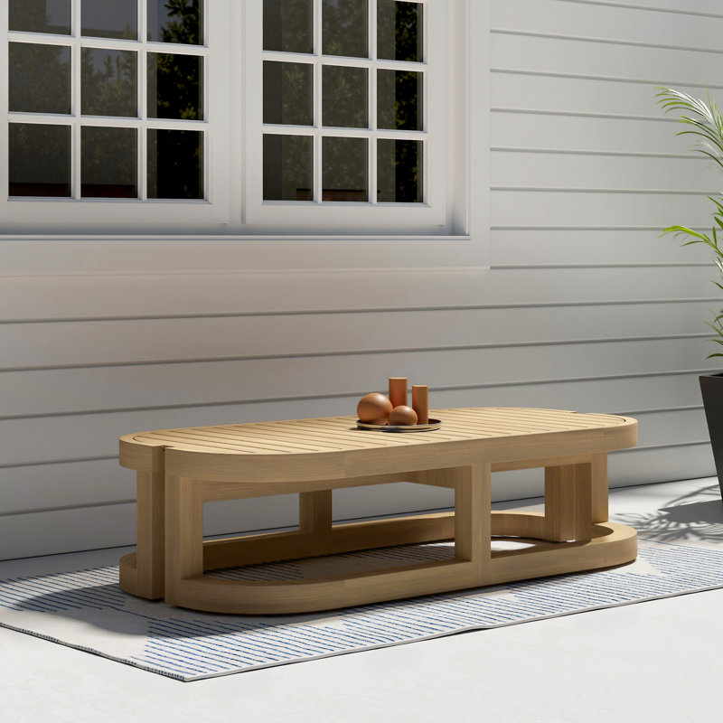Table basse en bois d'acacia Emory avec finition en teck clair