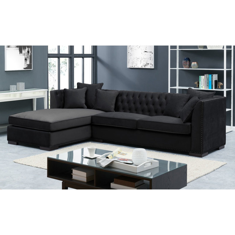 Melanie 4 Seater Velvet Corner Sofa , Black