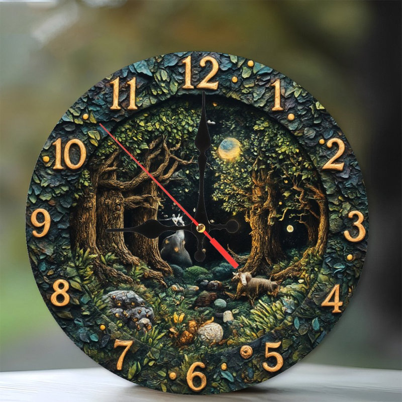 horloge de forêt enchantée scène de lune chèvre magique