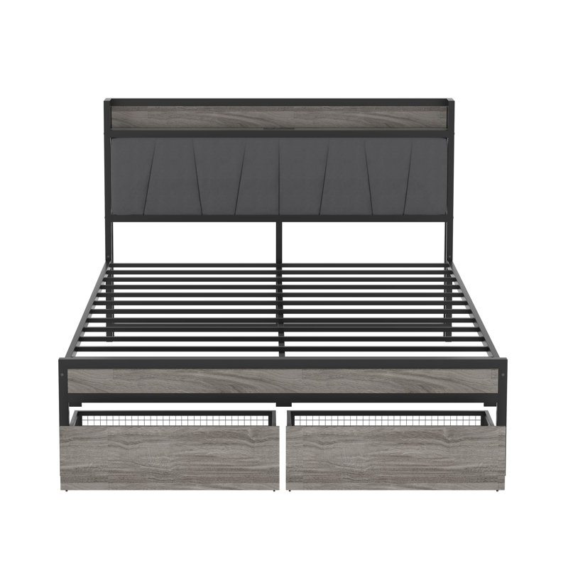 Grand lit avec rangement en métal Daniesha, Double, Noir