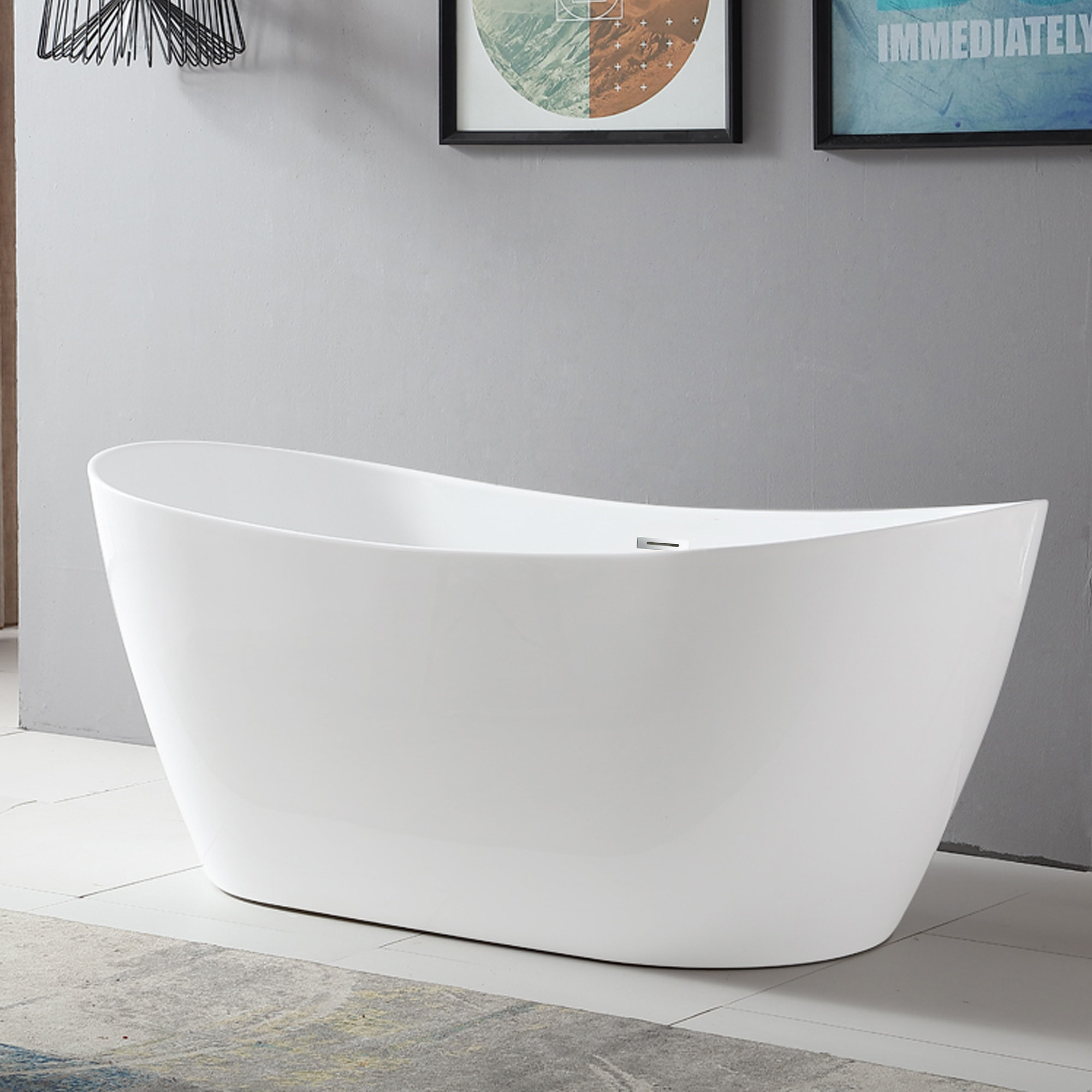 Ophelia 71" x 32'' Freestanding Soaking Acrylic Bathtub, White/Classic Chrome