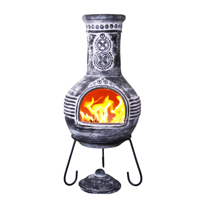 Azteca Round Clay Smokeless Chimnea, Grey