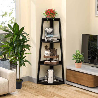 Corner Shelf, 4 Tier Bamboo Corner Bookshelf, 47.2 Inch Tall Bookcase