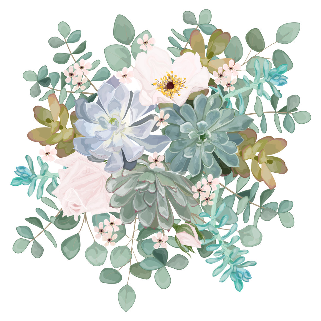 Bouquet with Leaves and Succulent Flowers by Olena Fedotova - Wrapped Canvas Painting