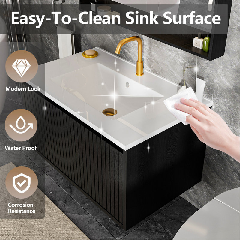 Meuble-lavabo 30 po avec lavabo en céramique, Black