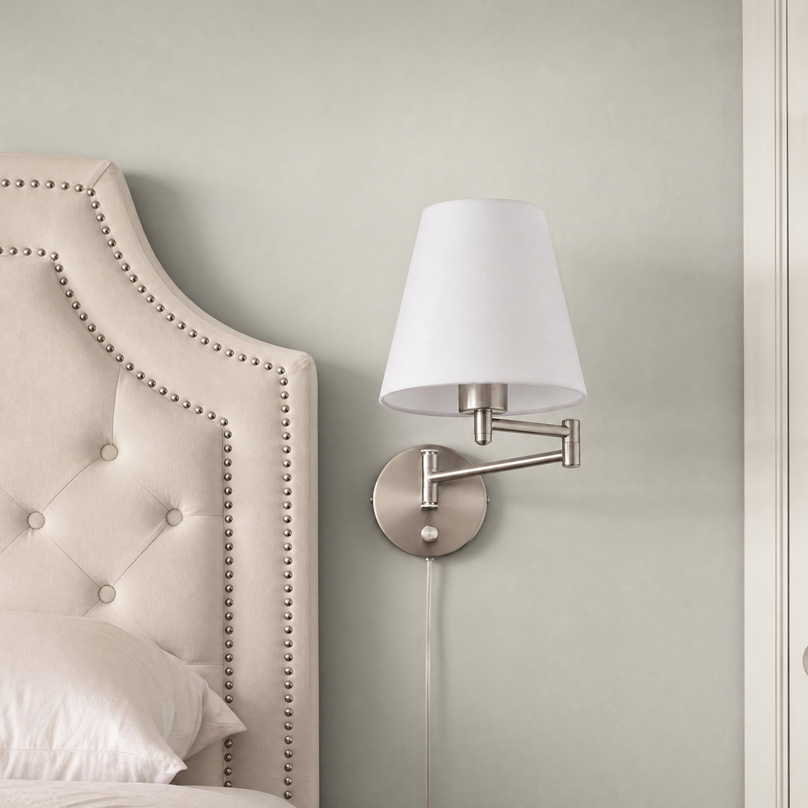 Marsenio Single Light Armed Sconce, Brushed Nickel, 12.2" H x 7.09" W x 14.96" D