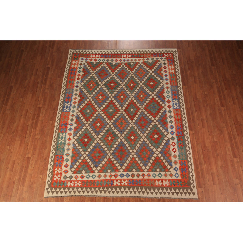 Tapis oriental réversible en laine Kilim 8 x 10