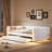 Full XL Size Upholstered Daybed with Trundle & LED Lights, White Faux Leather Tufted Sofa Bed Frame, No Box Spring Needed