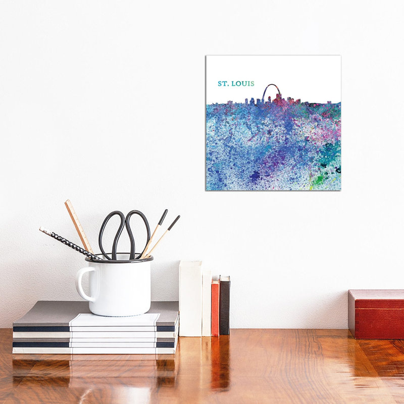 St Louis Missouri Skyline Silhouette Impressionistic Splash 1 Piece Wrapped Canvas Painting, 30.48 cm H x 30.48 cm W