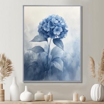«Blue Hydrangeas In The Mist Dream II», art mural hydrangées
