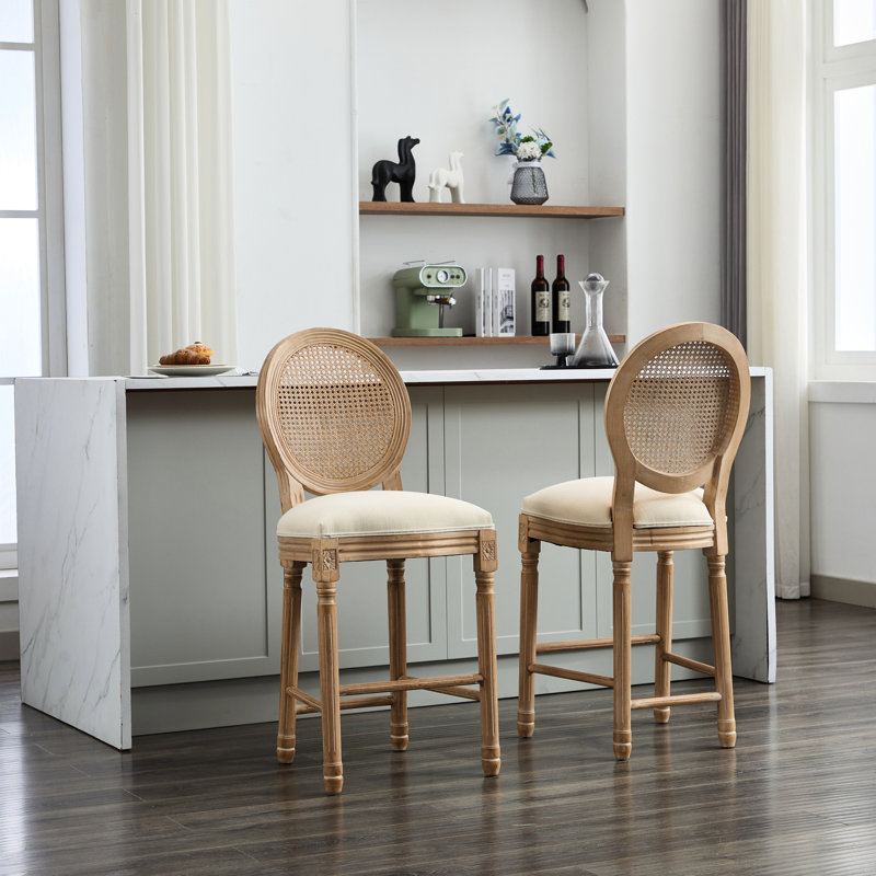2 pièces, tabourets de bar en bois massif, revêtement beige, dossier, pour 2 chaises de comptoir, beige, cuisine