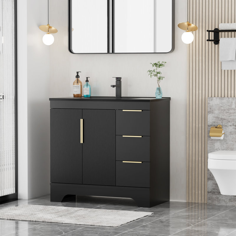 Skeen 36" Modern Single Bathroom Vanity Set With Resin Sink Top, Faucet, Assembly Required, 36"