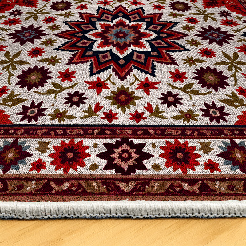 Madeline Collection Digital Print Cotton-Polyester Red Colorful Moroccan Rug, Runner 3'4" x 11'6"