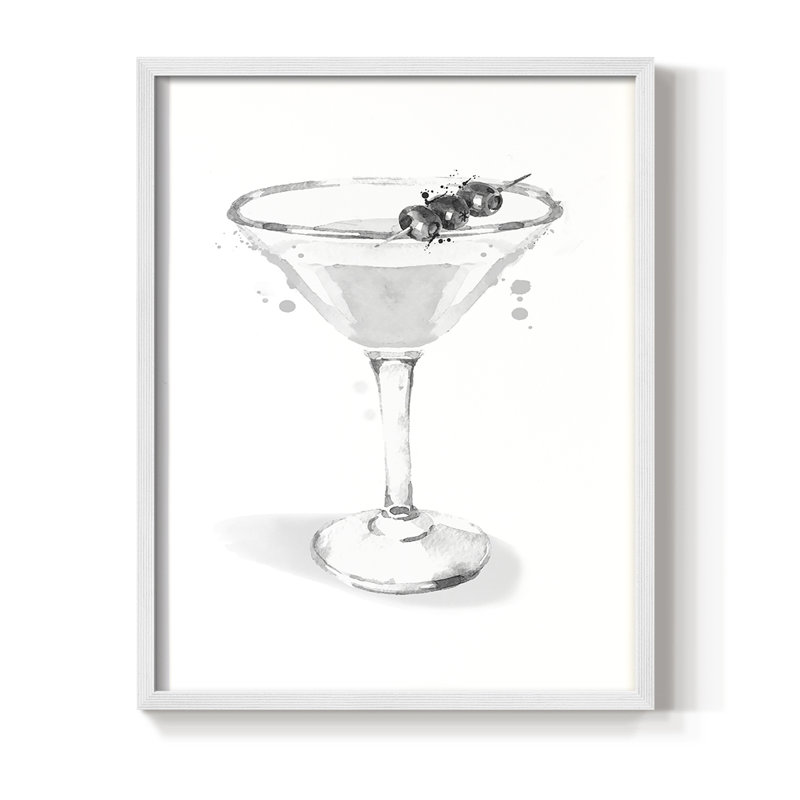 Dressed in White Martini Framed Print - Solid Wood, 11" H x 9" W, White