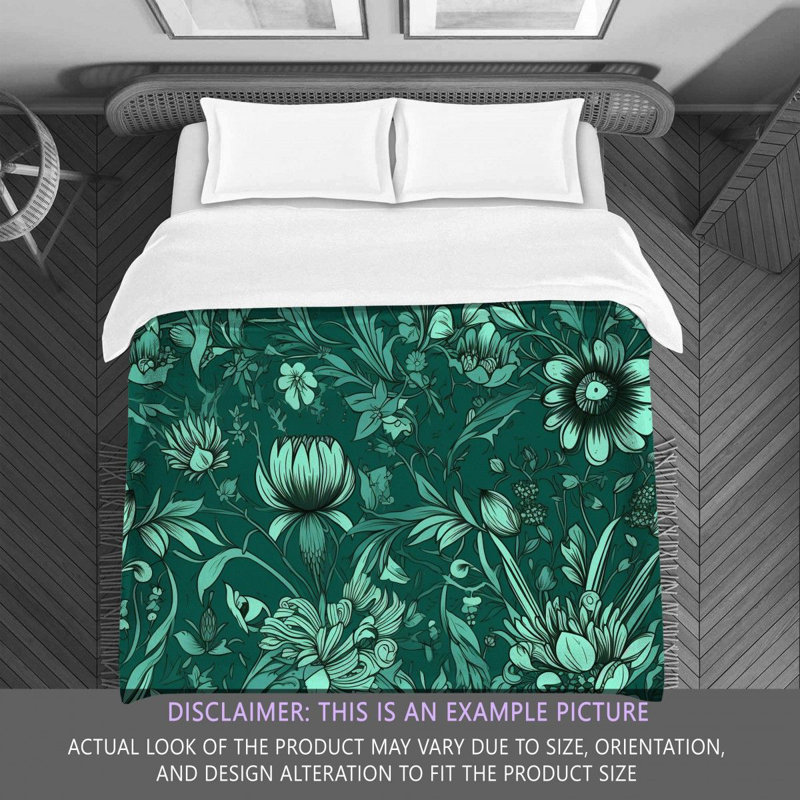 Machine Printed Comforter, Twin Extra Long Comforter, Green/Silver Floral