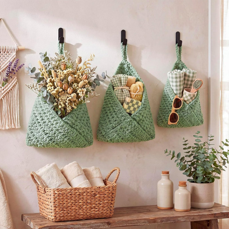 Ensemble de 3 paniers muraux suspendus pour la cuisine Boho Decor