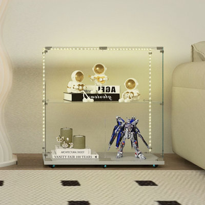 Vitrine en verre trempé, armoire à vin, armoire de rangement, classeur, avec bande lumineuse à DEL Bluetooth, roulettes pivotantes verrouillables, convient aux sols inégaux, peut être placé n'importe où