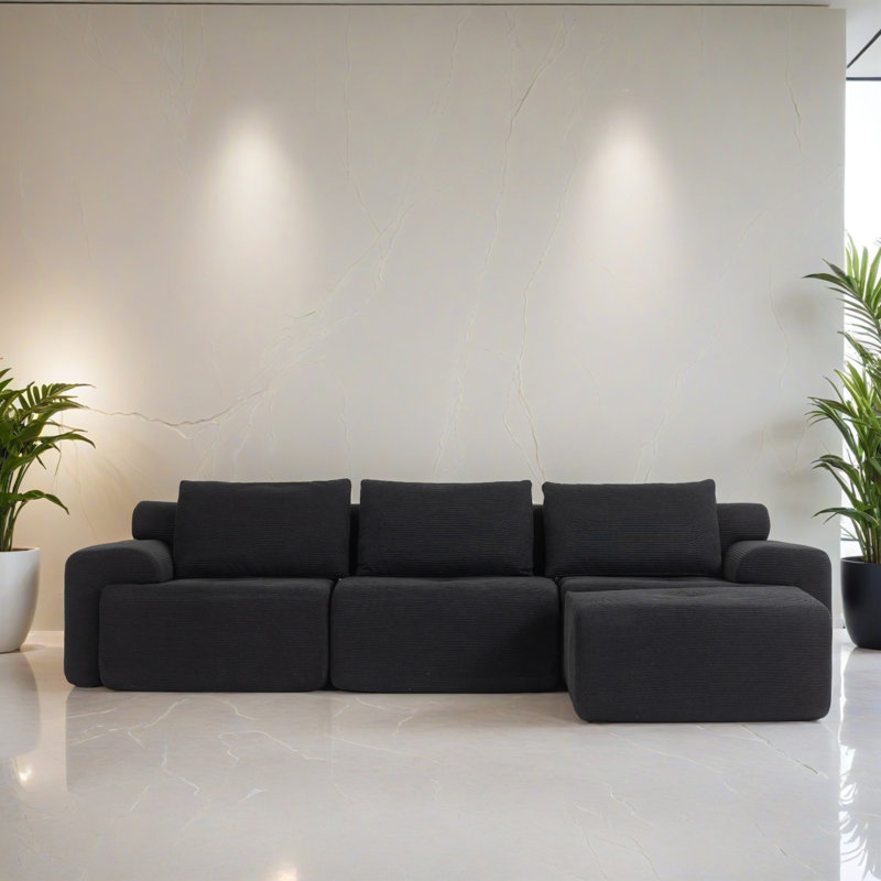 Canapé-lit modulaire 4 pièces pour salon, Velours côtelé noir
