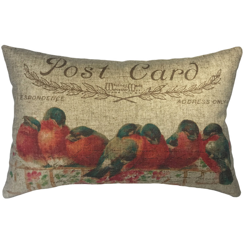  Birds Post Card Linen Lumbar Pillow