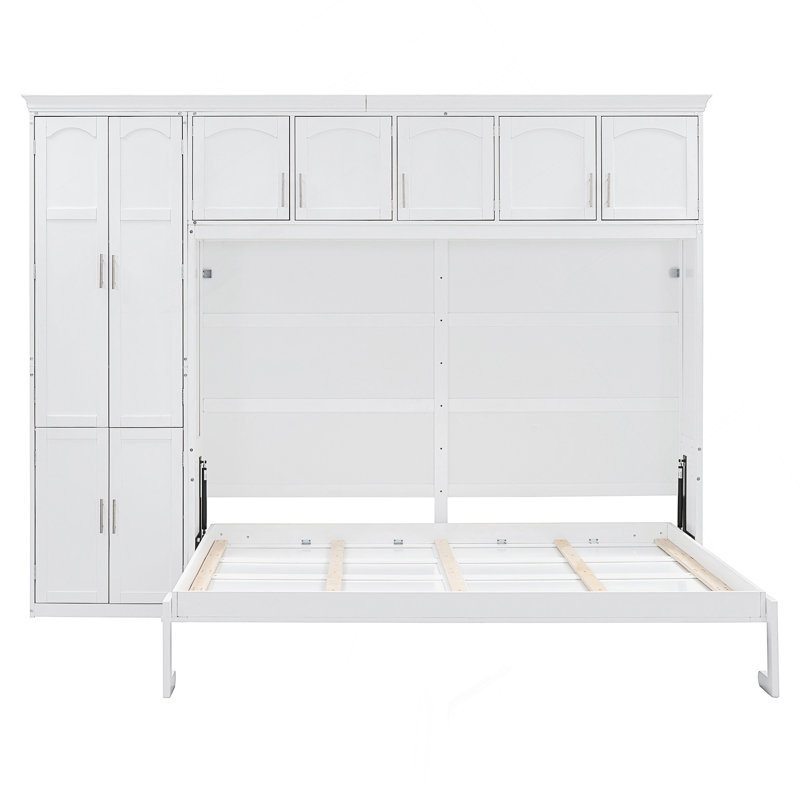 Queen Size Murphy Bed Wall Bed With Cabinets, White