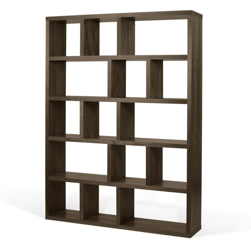 Bibliothèque en bois manufacturé Stetson, Noyer, (Cinq tablettes) H 78 po x l 59 po x P 13 po
