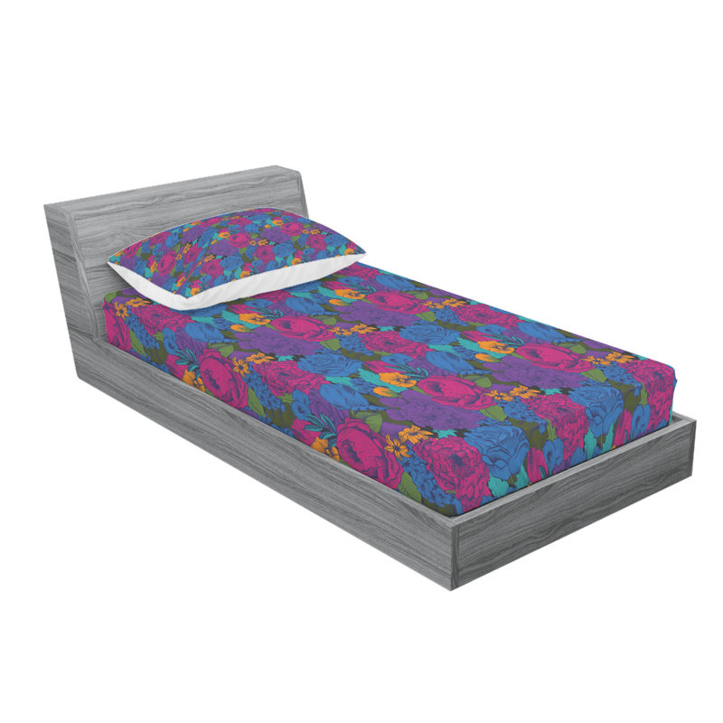 Microfiber Floral Sheet Set, Twin Sheet Set + Fitted Sheet + 1 Pillowcase