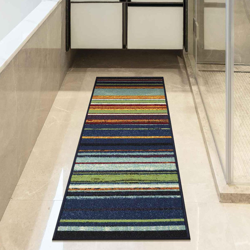 Multicolor Striped Non-Slip Synthetic Runner Rug, 2'7" x 9'10"