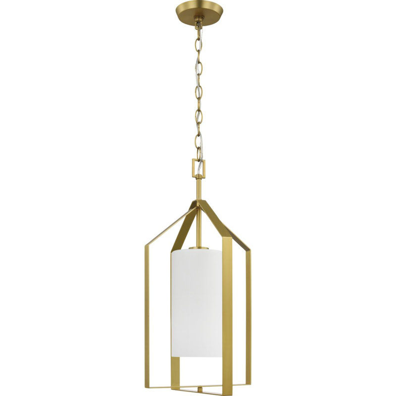 Luminaire suspendu 1 lumière Margan, Or brossé, Blanc