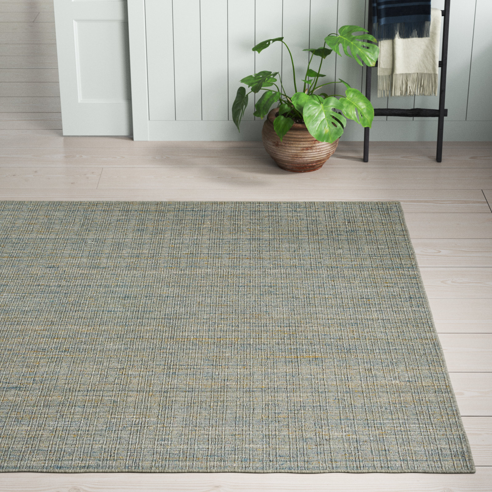 Blue Gold Hand-Woven Striped Rug, Rectangle 6' x 9'