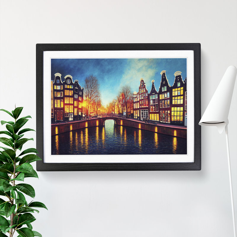 Amsterdam Canal Art Painting Vol.1 - Single Picture Frame Painting, Oak, 25cm H x 34cm W x 2cm D